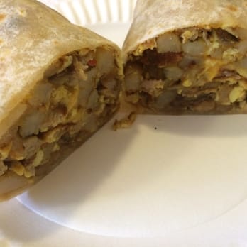 El Azteca Taco Shop - Inside of the breakfast burrito with sausage - Mexican Near Me - La Mesa, California