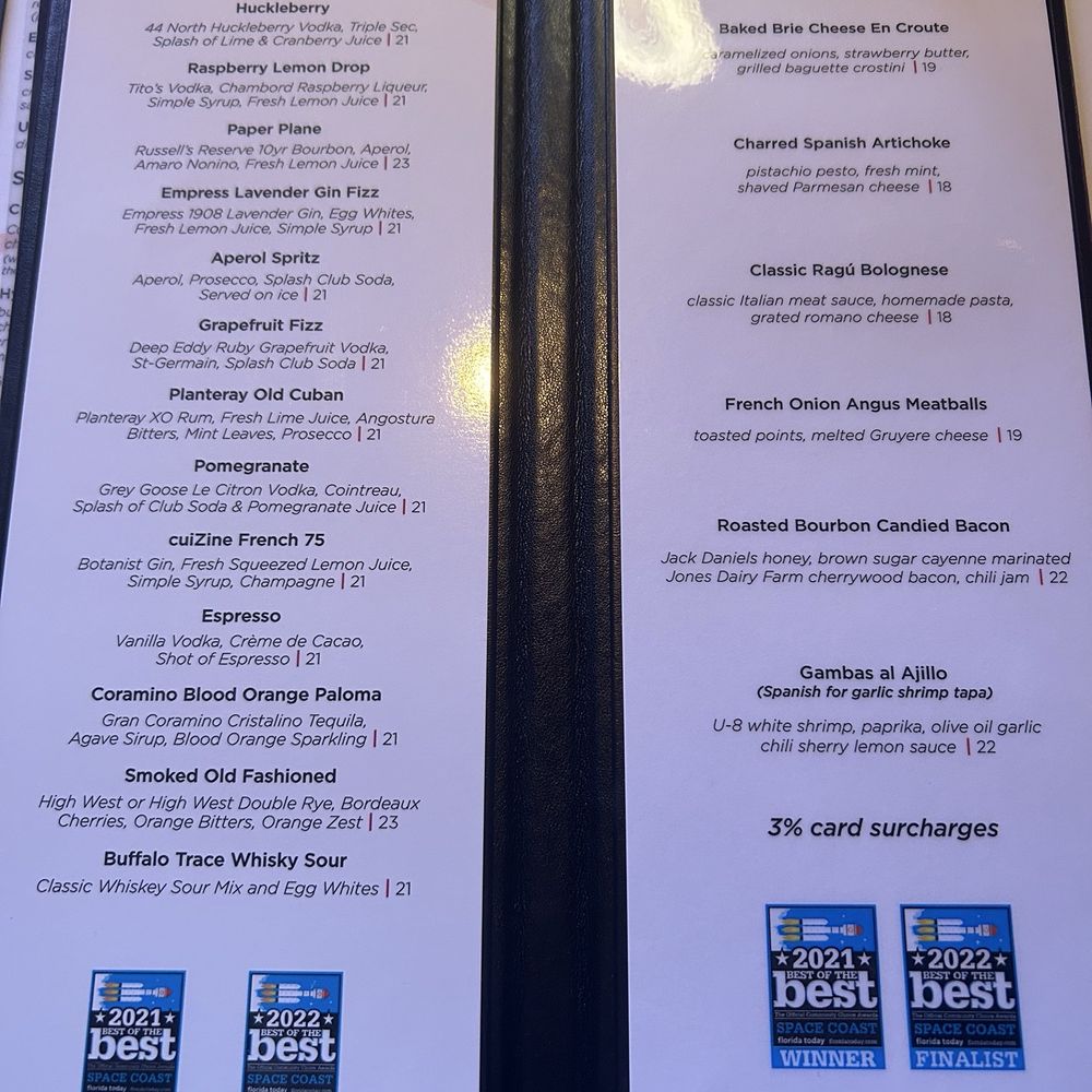 CuiZine Restaurant - Cocktails and appetizers to delight - Seafood Near Me - Satellite Beach, Florida CuiZine Restaurant - Cocktails and appetizers to delight - Seafood Near Me - Satellite Beach, Florida