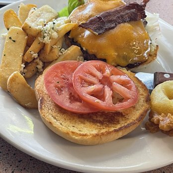 Seabrisa's Eatery - The BBQ burger...there's more bacon underneath the cheese - Seafood Near Me - Hollister, California Seabrisa's Eatery - The BBQ burger...there's more bacon underneath the cheese - Seafood Near Me - Hollister, California