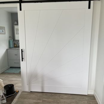 Barn Door Dudes - Oversized sliding barn door installed in master bathroom/bedroom. - Carpenters Near Me - Carlsbad, California Barn Door Dudes - Oversized sliding barn door installed in master bathroom/bedroom. - Carpenters Near Me - Carlsbad, California