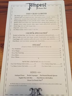 Menu photo 8 Tempest Oyster Bar Madison, WI