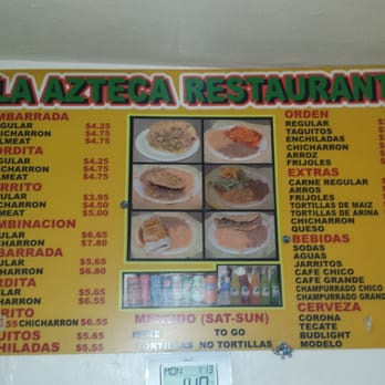 La Azteca - Menu.. open from 6-2pm.. and sunday 6-1pm - Mexican Near Me - Los Angeles, California