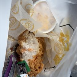 Church's Texas Chicken - I think they have very good chicken. I got a large, juicy piece with a side of mac, biscuit, and drink for $6.