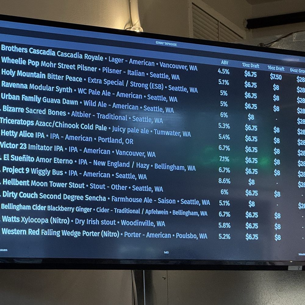 EdWay Taphouse - Menu (on 3/15/25) - Beer Bar Near Me - Edmonds, Washington EdWay Taphouse - Menu (on 3/15/25) - Beer Bar Near Me - Edmonds, Washington