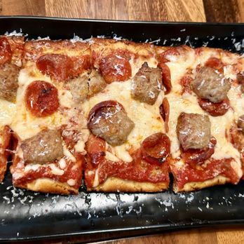 Nosh Bar - Sausage and pepperoni pizza, very crisp crust and tasty pizza! - Pizza Near Me - Costa Mesa, California Nosh Bar - Sausage and pepperoni pizza, very crisp crust and tasty pizza! - Pizza Near Me - Costa Mesa, California