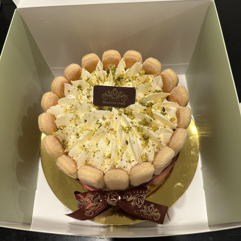 Marvel Cake - Pistachio Charlotte aerial - ready made not custom - Bakeries Near Me - Campbell, California