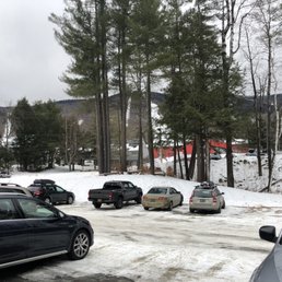 That red building behind the trees? That's the ski area base lodge. Short of sleeping in the parking lot you can't get closer.