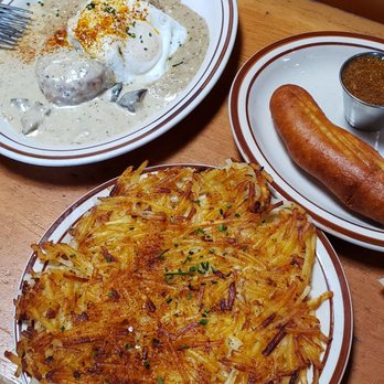 Pine State Biscuits - The Moneyball, side of small Hashbrown, and Andouille Corn Dog - Southern Near Me - Portland, Oregon