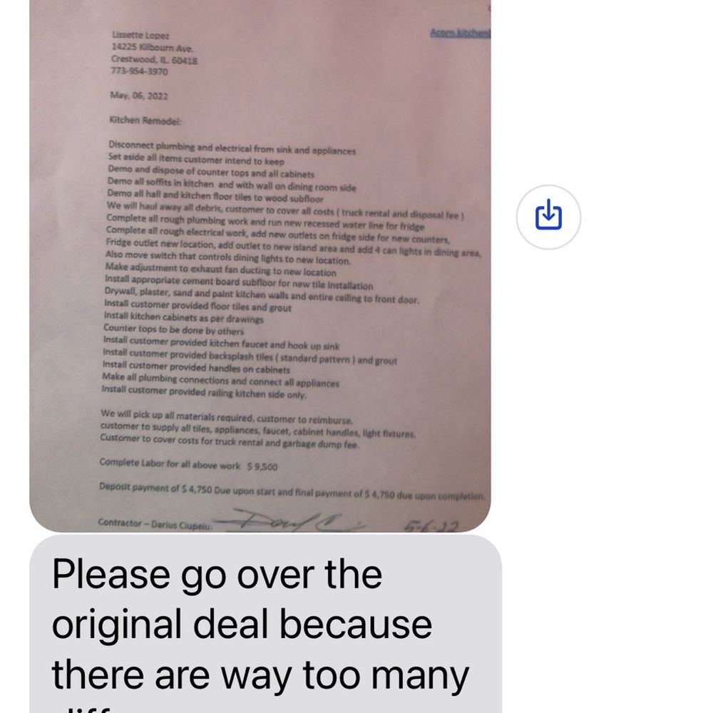 Acorn Kitchen & Bath - a text message sent to a customer - General Contractors Near Me