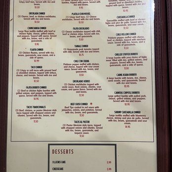 Villa Del Sol - Menu w/dessert menu - Tex-Mex Near Me - Azle, Texas