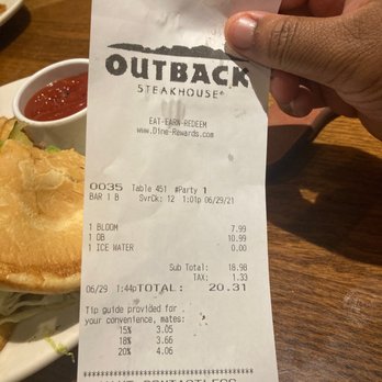 Outback Steakhouse - We will take off the blooming onion charge - Steakhouses Near Me - Randolph, Massachusetts Outback Steakhouse - We will take off the blooming onion charge - Steakhouses Near Me - Randolph, Massachusetts