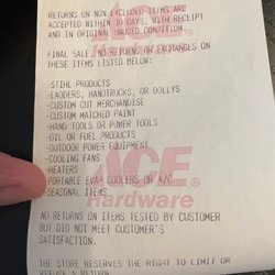 Walt's Ace Hardware - Return policy