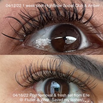 Flutter and Wink - Comparison and the mess sweet Elle saved me from (top) and after (below + beautiful!) - Eyelash Service Near Me - Vancouver, Washington