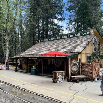 Yosemite Mountain Sugar Pine Railroad - Check in area - with Ricky the Raccoon - Tours Near Me - Fish Camp, California