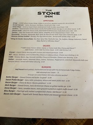 Menu photo 1 The Stone Inn Chisago City, MN