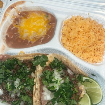 The Taco Station - 2 tacos plate (asada, cecina, rice & beans) - Tacos Near Me - Tustin, California