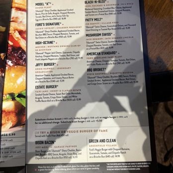 Ford's Garage Dearborn - Menu - Burgers Near Me - Dearborn, Michigan