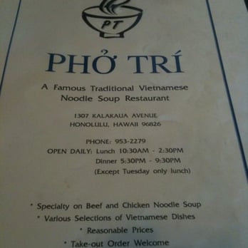 Pho Tri Vietnamese Restaurant - Menu - Vietnamese Near Me - Honolulu, Hawaii Pho Tri Vietnamese Restaurant - Menu - Vietnamese Near Me - Honolulu, Hawaii