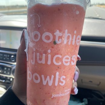 Jamba - Chunky. Couldn't go through the straw. And the green stem thingy from the strawberry is in it. Gross.. - Juice Bars & Smoothies Near Me - Sacramento, California