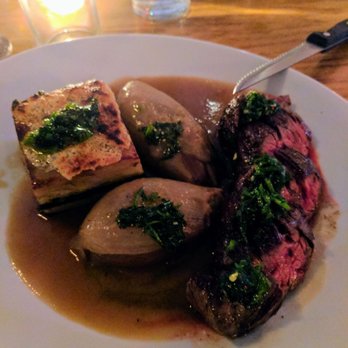 Haymaker Bar and Kitchen - Hanger steak, onion stuffed onions and potato kale side - Gastropubs Near Me - New York, New York Haymaker Bar and Kitchen - Hanger steak, onion stuffed onions and potato kale side - Gastropubs Near Me - New York, New York