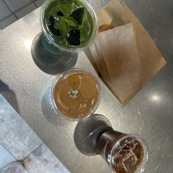 Monolith Coffee - Top to bottom: Green Tonic, Pankohi, and Iced Americano with croissant on the side - Coffee & Tea Near Me - Alhambra, California Monolith Coffee - Top to bottom: Green Tonic, Pankohi, and Iced Americano with croissant on the side - Coffee & Tea Near Me - Alhambra, California