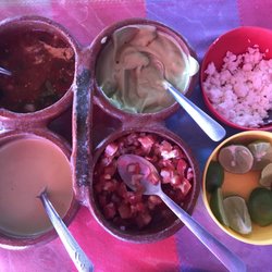 Las Brochetas - Chip sauces, avocado creme, salsa, pico de gallo, jalapeño creme, limes, and cheese. We had the arrachera tacos, the Best!!