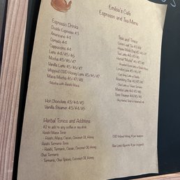 Espresso & Tea Menu