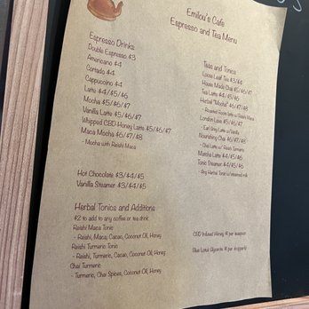 Emilou’s Café - Espresso & Tea Menu - Coffee & Tea Near Me - Sebastopol, California
