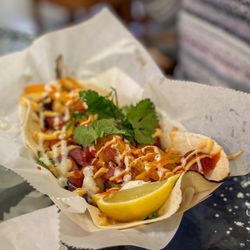 Fork & Fiddle - Shrimp & Andouille sausage tacos