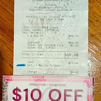 Meissner Sewing & Vacuum Centers - The receipt purchase date is within the coupon date. No discount applied. - Appliances & Repair Near Me - Folsom, California Meissner Sewing & Vacuum Centers - The receipt purchase date is within the coupon date. No discount applied. - Appliances & Repair Near Me - Folsom, California