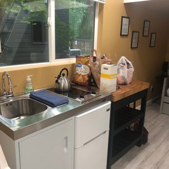 WeeCasa Tiny House Resort - Kitchen and mini fridge - Vacation Rentals Near Me - Lyons, Colorado