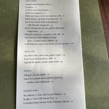 Bar Panisse - food menu - Cocktail Bars Near Me - Berkeley, California