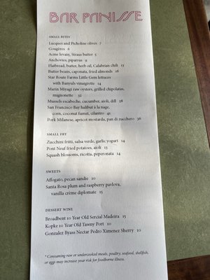 Menu photo 1 Bar Panisse Berkeley, CA