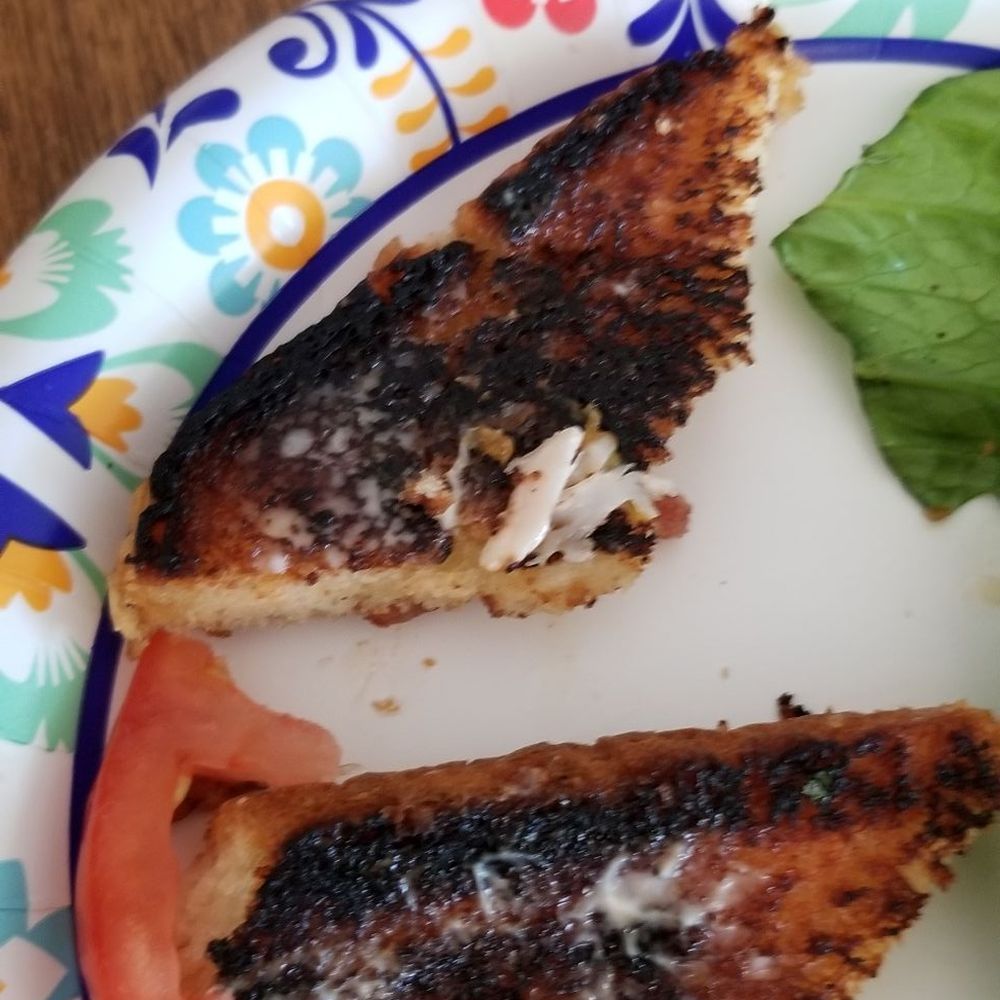 The Hideout Grill - Totally burnt bread from a club sandwich, it's a cold sandwich, toast new bread! - American Near Me - Brownwood, Texas The Hideout Grill - Totally burnt bread from a club sandwich, it's a cold sandwich, toast new bread! - American Near Me - Brownwood, Texas
