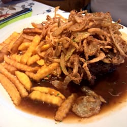 Pizzeria Zur Alten Post - Steak "Uwe"  - Qualität des Fleisches schwankt (hier: gut). Medium wie bestellt. Großzügige Portion, aber auch nicht billig.