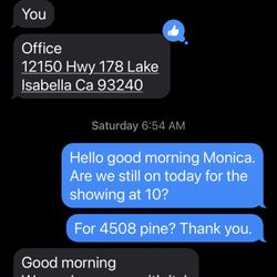 Monica O'Brien Realty - Communication where Monica told me to meet at her office and thanking me for prequal letter