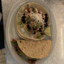 Black bean taco and ground beet taco