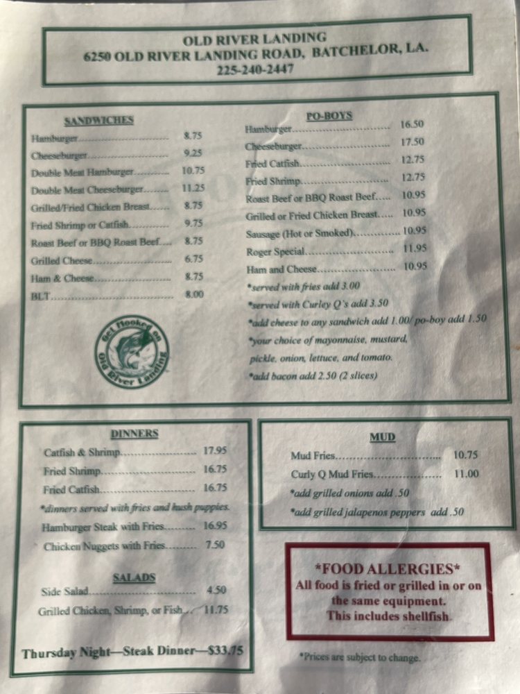 OLD RIVER LANDING 6250 Old River Campsites, Batchelor, Louisiana Convenience Stores Phone