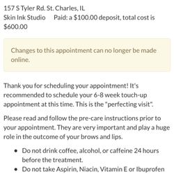 Skin Ink Studio - My confirmation and I wasn't allowed to cancel or get a refund.