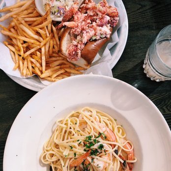 Sam's Chowder House - Dressed lobster roll (sub bay fries +extra charge) and shrimp linguine - Seafood Near Me - Half Moon Bay, California Sam's Chowder House - Dressed lobster roll (sub bay fries +extra charge) and shrimp linguine - Seafood Near Me - Half Moon Bay, California
