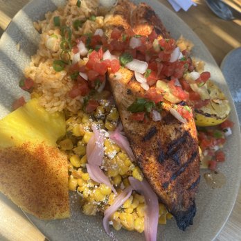 Pacific Catch - Grilled Steelhead Fresh Catch, Mexican "Elote" Corn, Kimchi Fried Rice, pineapple sauce - Seafood Near Me - Dublin, California