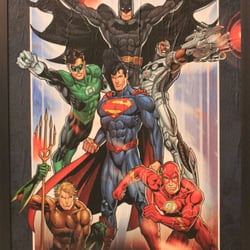 Custom Comic Posters - Justice League framed, textured, and bonded vintage style comic book poster 24"X 36"