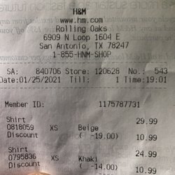 H&M - Receipts showing the time