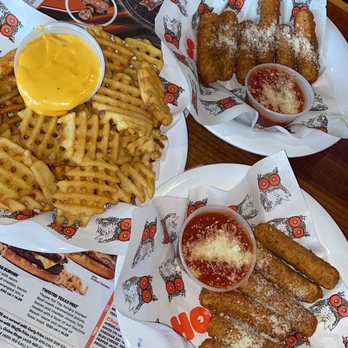 Hooters - Waffle cheesy fries and mozzarella sticks - Chicken Wings Near Me - Farmingdale, New York Hooters - Waffle cheesy fries and mozzarella sticks - Chicken Wings Near Me - Farmingdale, New York