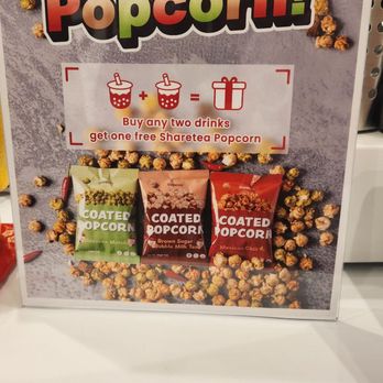 Sharetea - Free popcorn promotion with 2 drink purchase - Bubble Tea Near Me - Morton Grove, Illinois Sharetea - Free popcorn promotion with 2 drink purchase - Bubble Tea Near Me - Morton Grove, Illinois