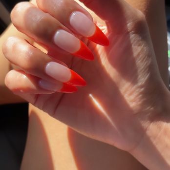 M Nail Bar - Orange French Tip Gel X - Nail Salons Near Me - Villa Park, California