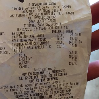 Soriana Súper - Receipt from my recent visit - Grocery Near Me - Tijuana, BCN Soriana Súper - Receipt from my recent visit - Grocery Near Me - Tijuana, BCN
