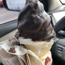 McDonald's - Sorry excuse for a dip cone. There was chocolate ALL over the napkin including some fingerprints that had been in the warm chocolate