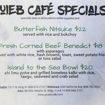 Guieb Cafe - Specials - New American Near Me - Aiea, Hawaii