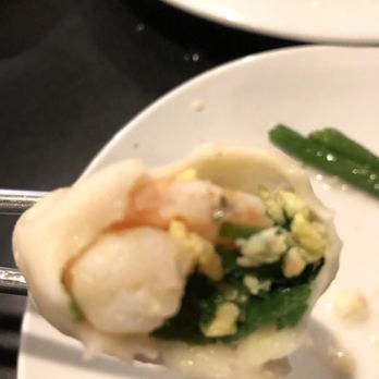 Chin's Kitchen - A5. Seafood Dumplings (Shrimp, Eggs and Chinese Leek) - blurry photo but it had big pieces of shrimp! - Chinese Near Me - Portland, Oregon